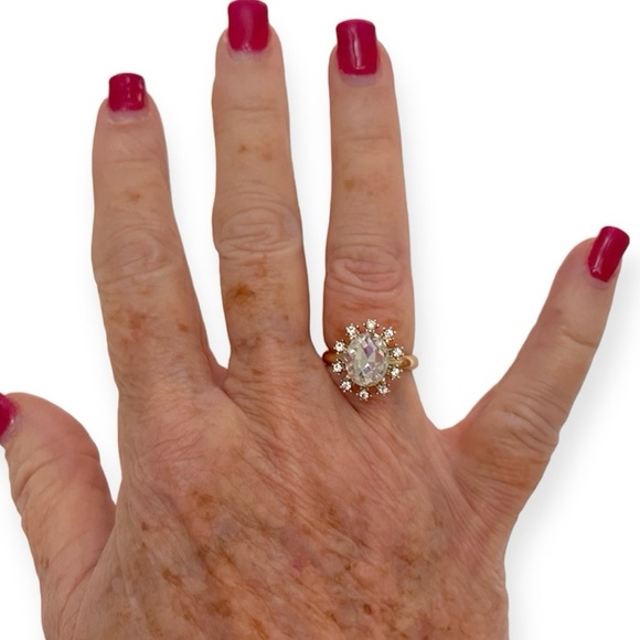 J. CREW Crystal Gem Ring Oval Rhinestone CZ Statement Ring 14K Gold Plated NWT - Picture 2 of 7